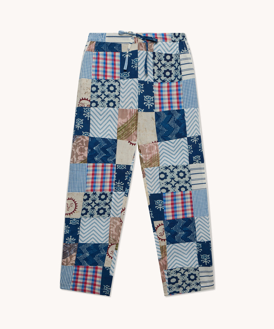L'ÎLE BLEUE - PANTALON NEW BOUBOU HOMME KANONI PATCHWORK BLEU LONG