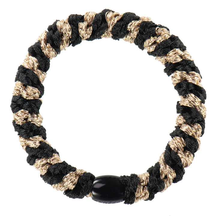 Élastique à cheveux Kknekki Black Beige Glitter Stripe noir et beige