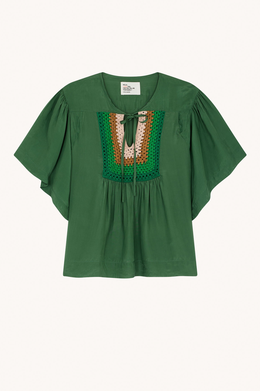 BLOUSE MANCHES COURTES FEMME LEON & HARPER "COCTO" CROCHET VERT