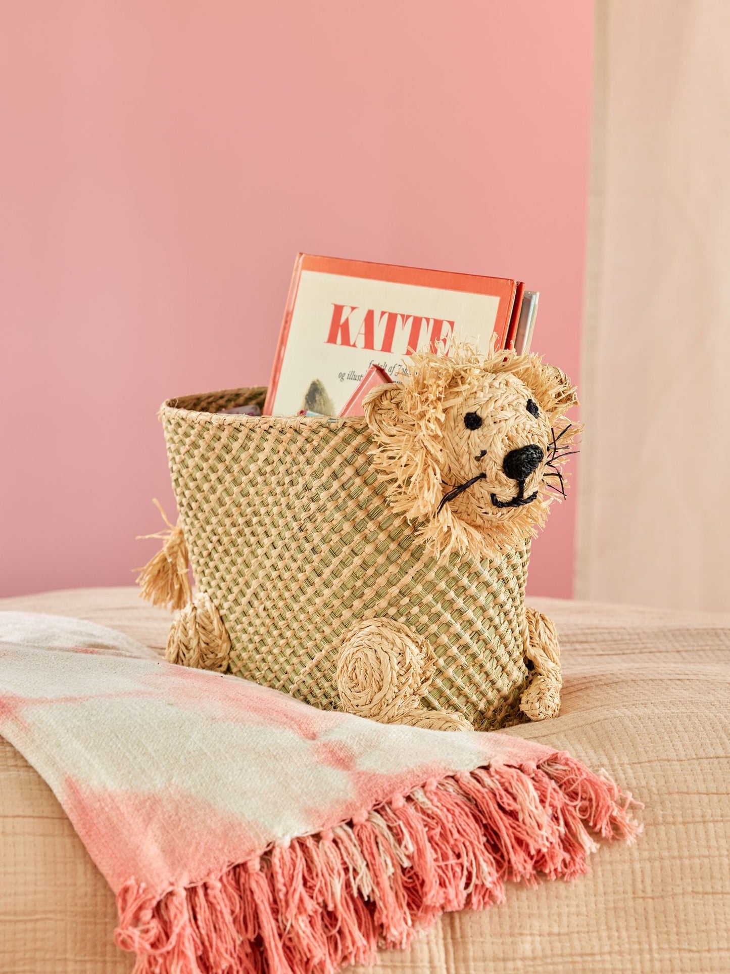 RICE - Panier de Rangement en Raphia Petit Lion