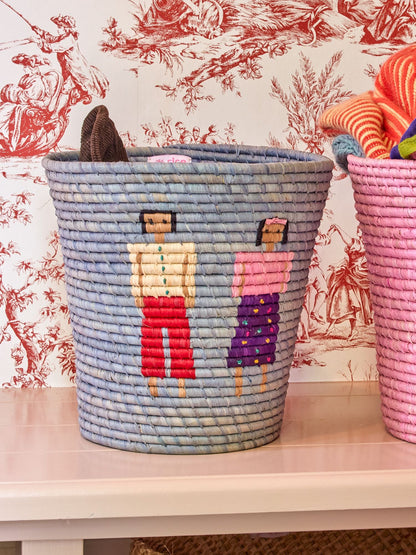 RICE - Panier de Rangement Rond en Raphia - Bleu - People Design