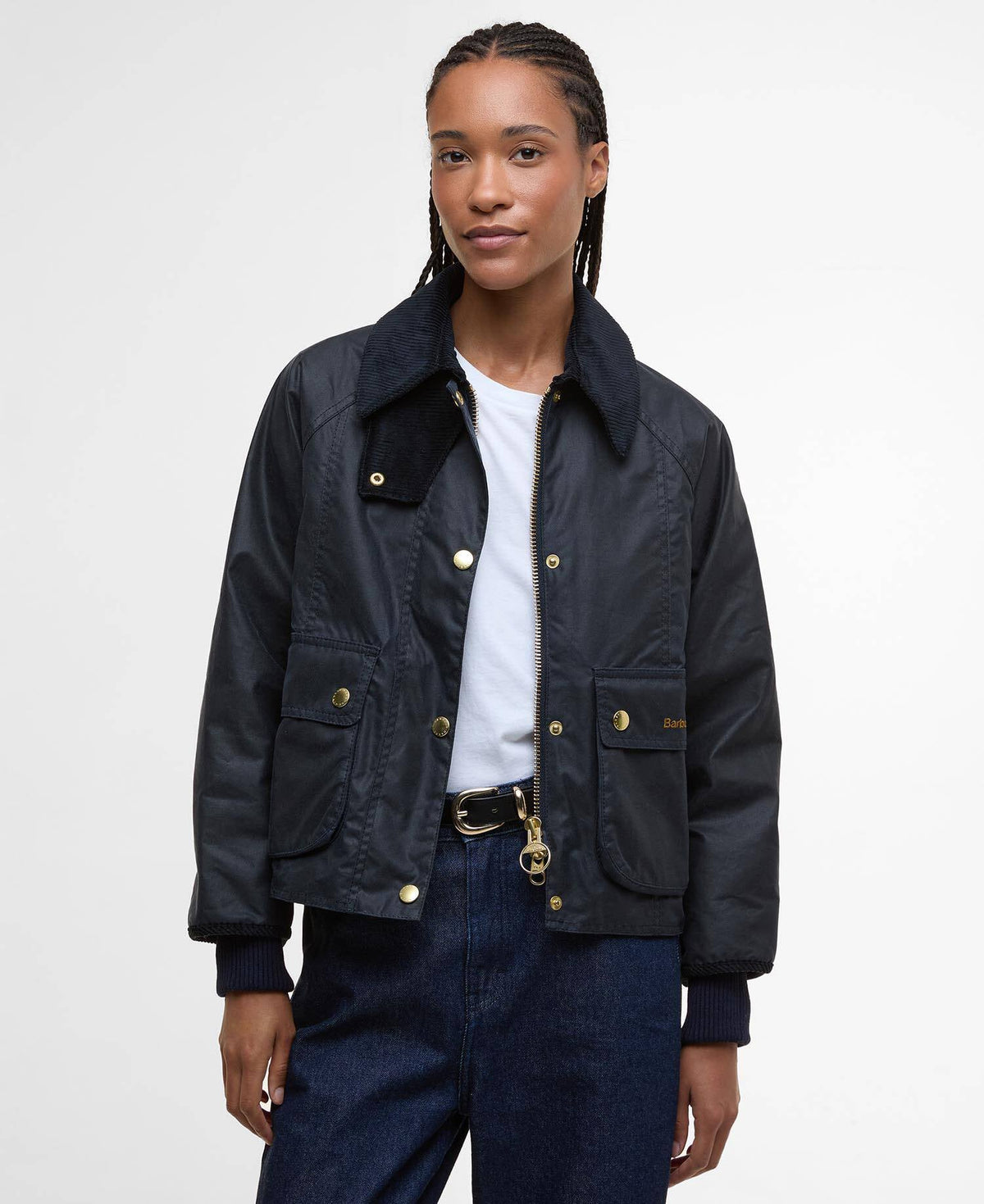Veste cirée courte Barbour Cropped Beadnell navy femme vue de face