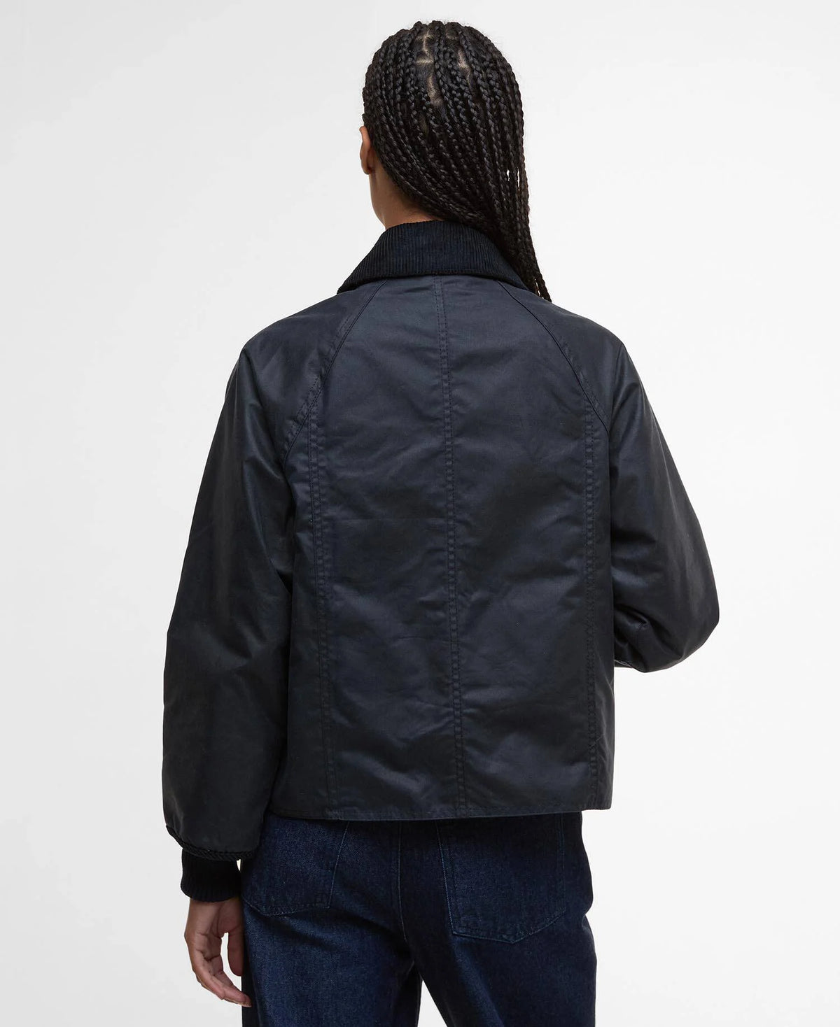 Veste cirée Barbour Cropped Beadnell navy femme vue de dos