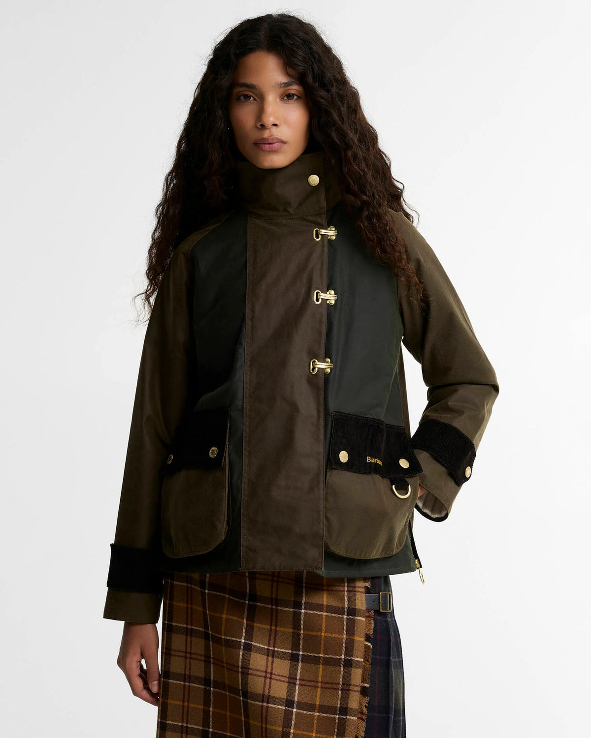 Veste cirée patchwork Barbour Hazelwood tartan femme vue de face