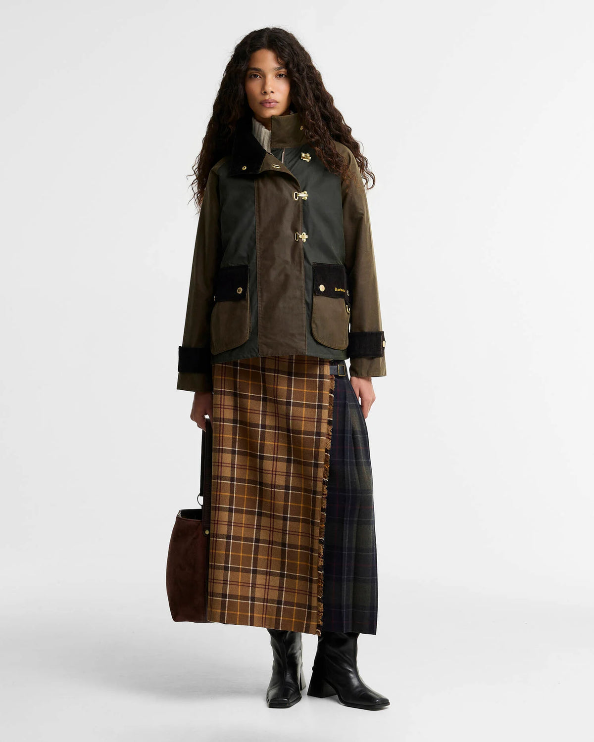 Look femme avec la veste cirée patchwork Barbour Hazelwood
