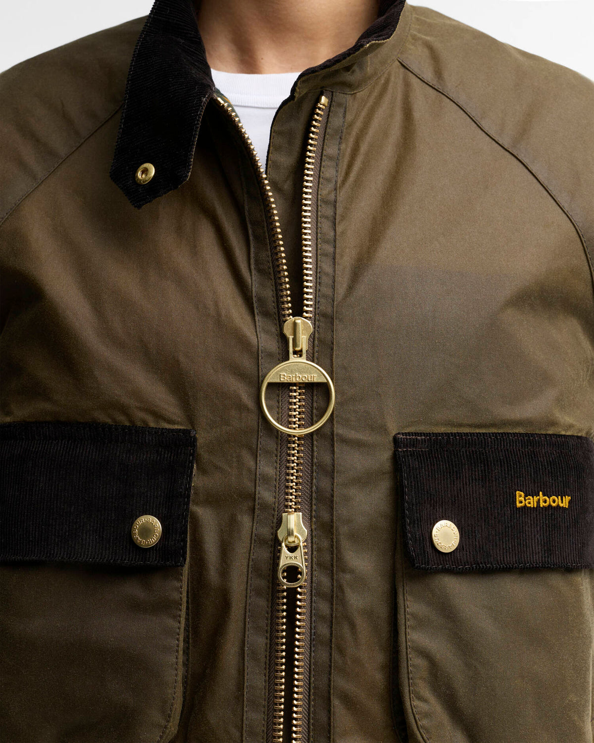 Détail du coton ciré de la veste Barbour Ivybridge Ancient