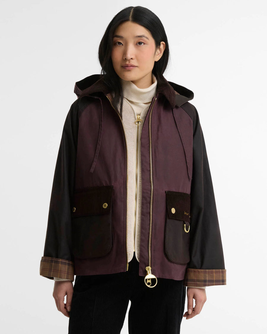 Veste cirée Barbour Carville bordeaux femme vue de face