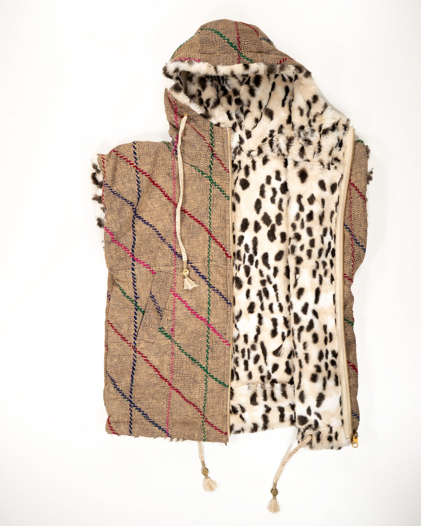 THE BLUE ISLAND - LEOPARD SLEEVELESS HOODIE IN KANTHA COLOR 3