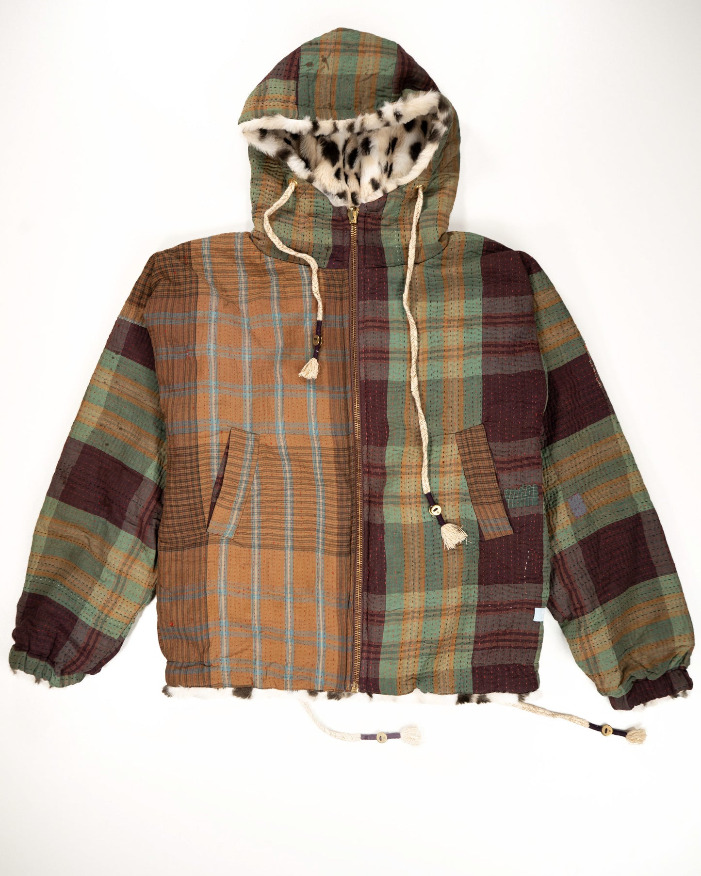 L’ÎLE BLEUE - HOODY FOURRÉ LÉOPARD EN KANTHA COULEUR 21