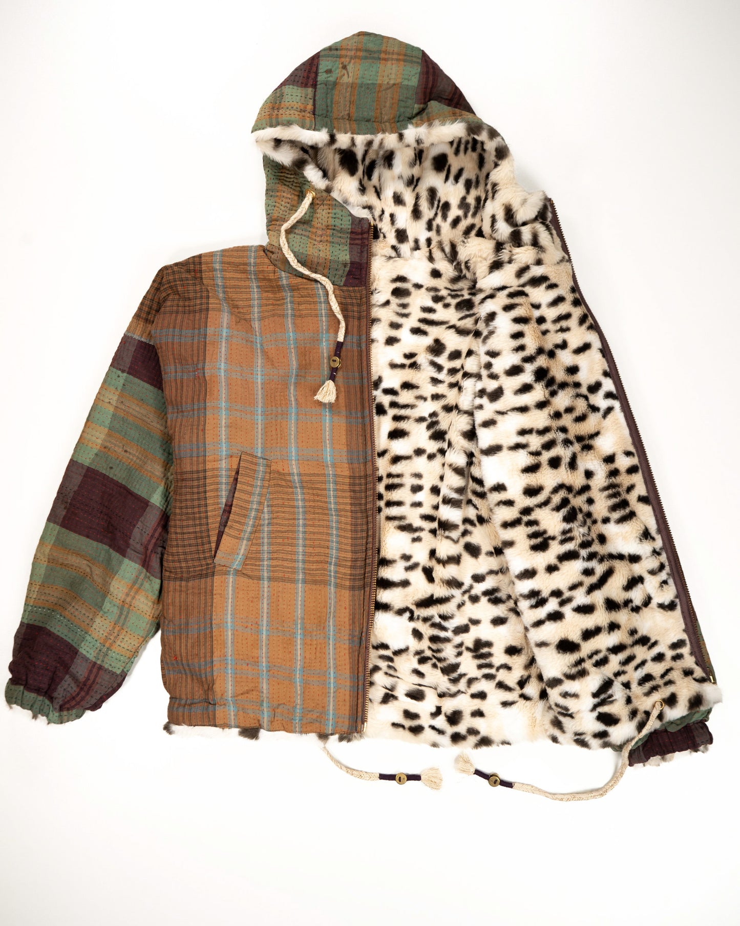 L’ÎLE BLEUE - HOODY FOURRÉ LÉOPARD EN KANTHA COULEUR 21