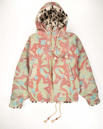 L’ÎLE BLEUE - HOODY FOURRÉ LÉOPARD EN KANTHA COULEUR 18