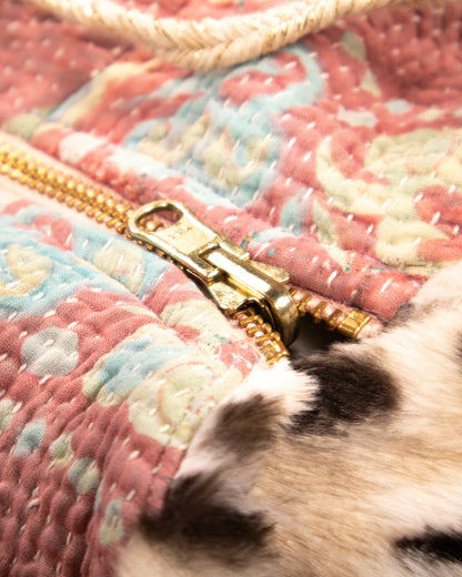 L’ÎLE BLEUE - HOODY FOURRÉ LÉOPARD EN KANTHA COULEUR 18