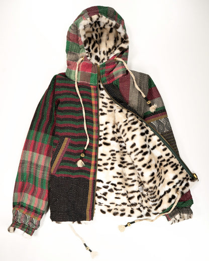 L’ÎLE BLEUE - HOODY FOURRÉ LÉOPARD EN KANTHA COULEUR 25