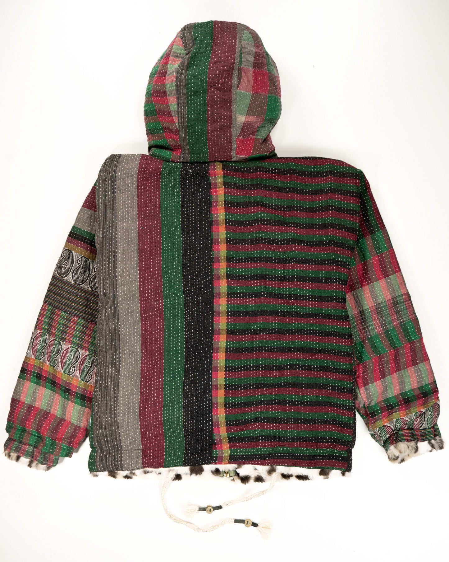 L’ÎLE BLEUE - HOODY FOURRÉ LÉOPARD EN KANTHA COULEUR 25