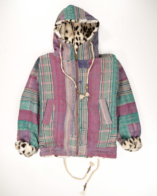 L’ÎLE BLEUE - HOODY FOURRÉ LÉOPARD EN KANTHA COULEUR 23