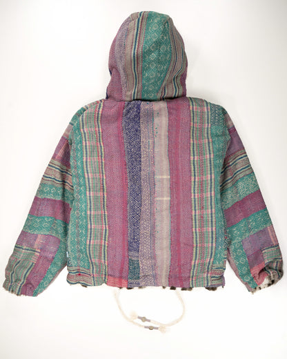 L’ÎLE BLEUE - HOODY FOURRÉ LÉOPARD EN KANTHA COULEUR 23