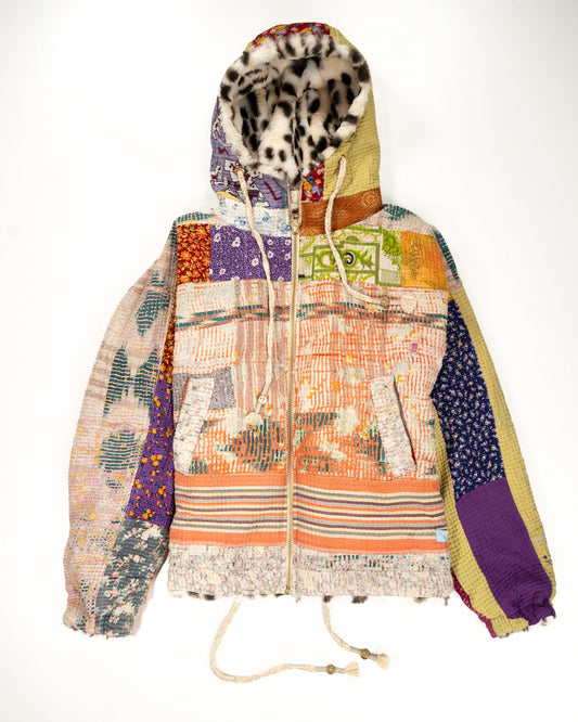 L’ÎLE BLEUE - HOODY FOURRÉ LÉOPARD EN KANTHA COULEUR 4