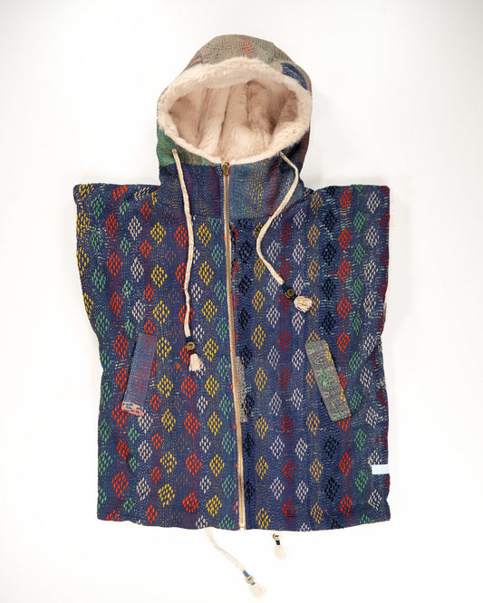THE BLUE ISLAND - SLEEVELESS HOODIE LINED IN KANTHA COLOR 2