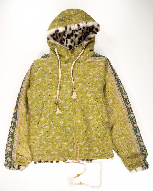 L’ÎLE BLEUE - HOODY FOURRÉ LÉOPARD EN KANTHA COULEUR 19