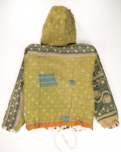 L’ÎLE BLEUE - HOODY FOURRÉ LÉOPARD EN KANTHA COULEUR 19