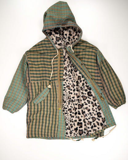 L’ÎLE BLEUE - MANTEAU FOURRÉ LÉOPARD EN KANTHA COULEUR 1