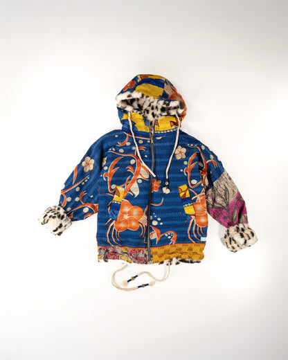 L’ÎLE BLEUE - HOODY FOURRÉ LÉOPARD EN KANTHA COULEUR 3