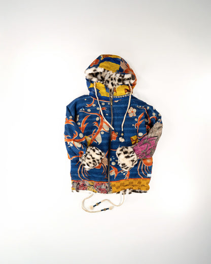 L’ÎLE BLEUE - HOODY FOURRÉ LÉOPARD EN KANTHA COULEUR 3