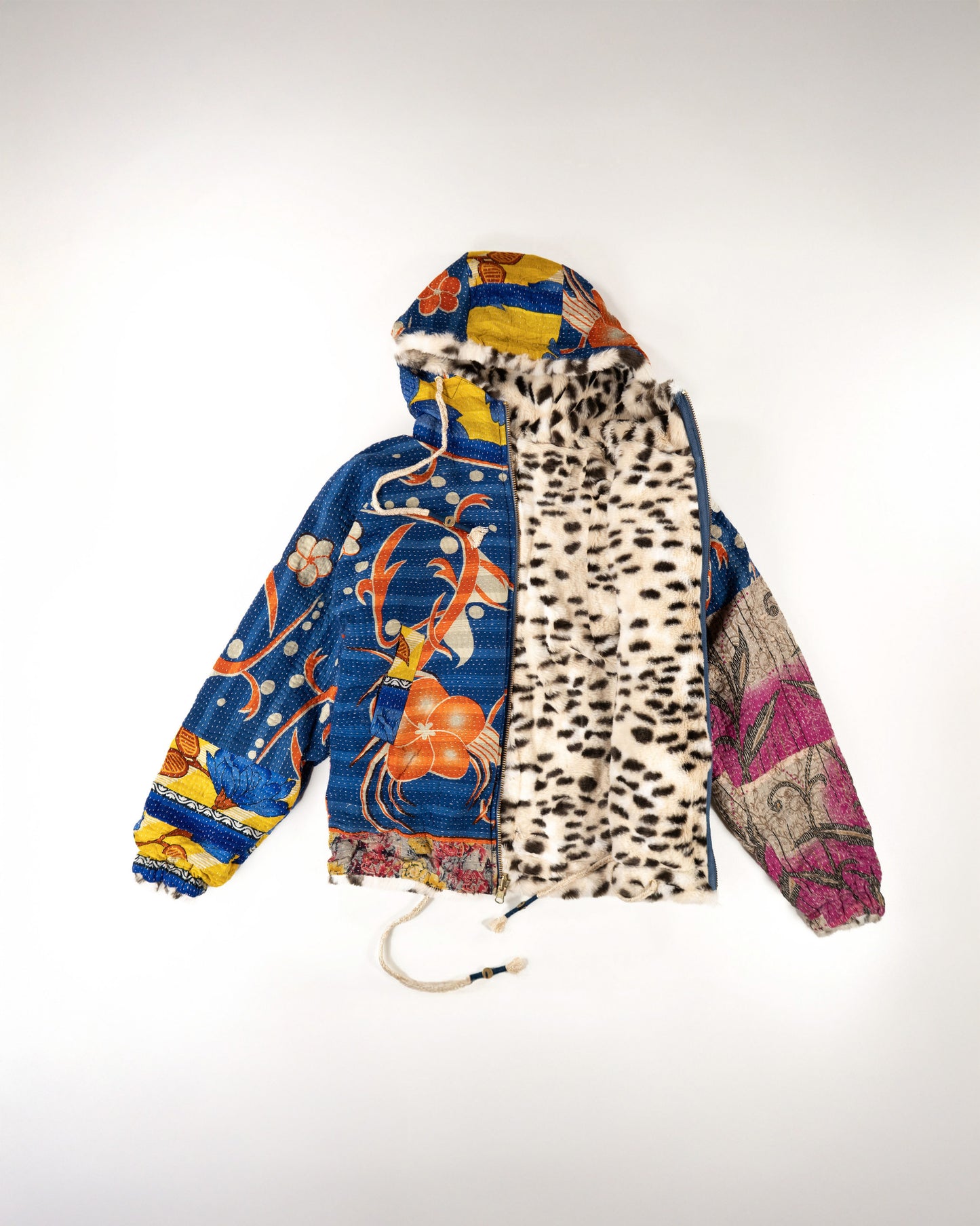 L’ÎLE BLEUE - HOODY FOURRÉ LÉOPARD EN KANTHA COULEUR 3