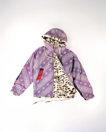 L’ÎLE BLEUE - HOODY FOURRÉ LÉOPARD EN KANTHA COULEUR 26