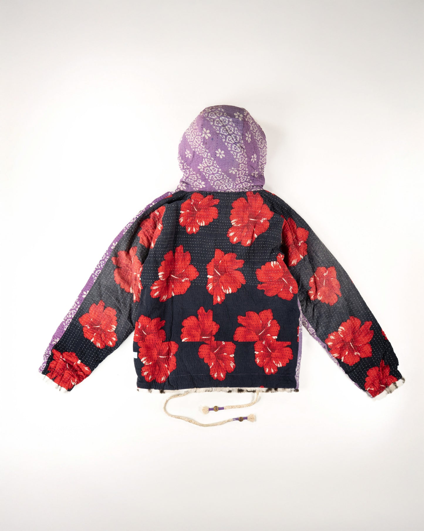 L’ÎLE BLEUE - HOODY FOURRÉ LÉOPARD EN KANTHA COULEUR 26