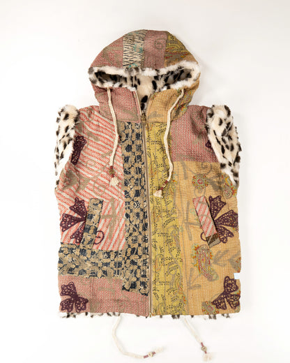 THE BLUE ISLAND - LEOPARD SLEEVELESS HOODIE IN KANTHA COLOR 7