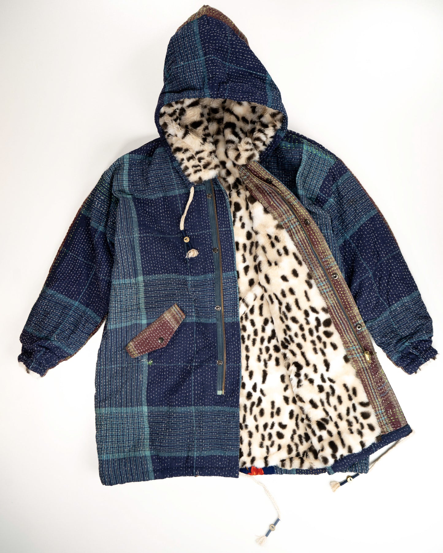 L'ÎLE BLEUE - MANTEAU FOURRÉ LÉOPARD EN KANTHA COULEUR 4