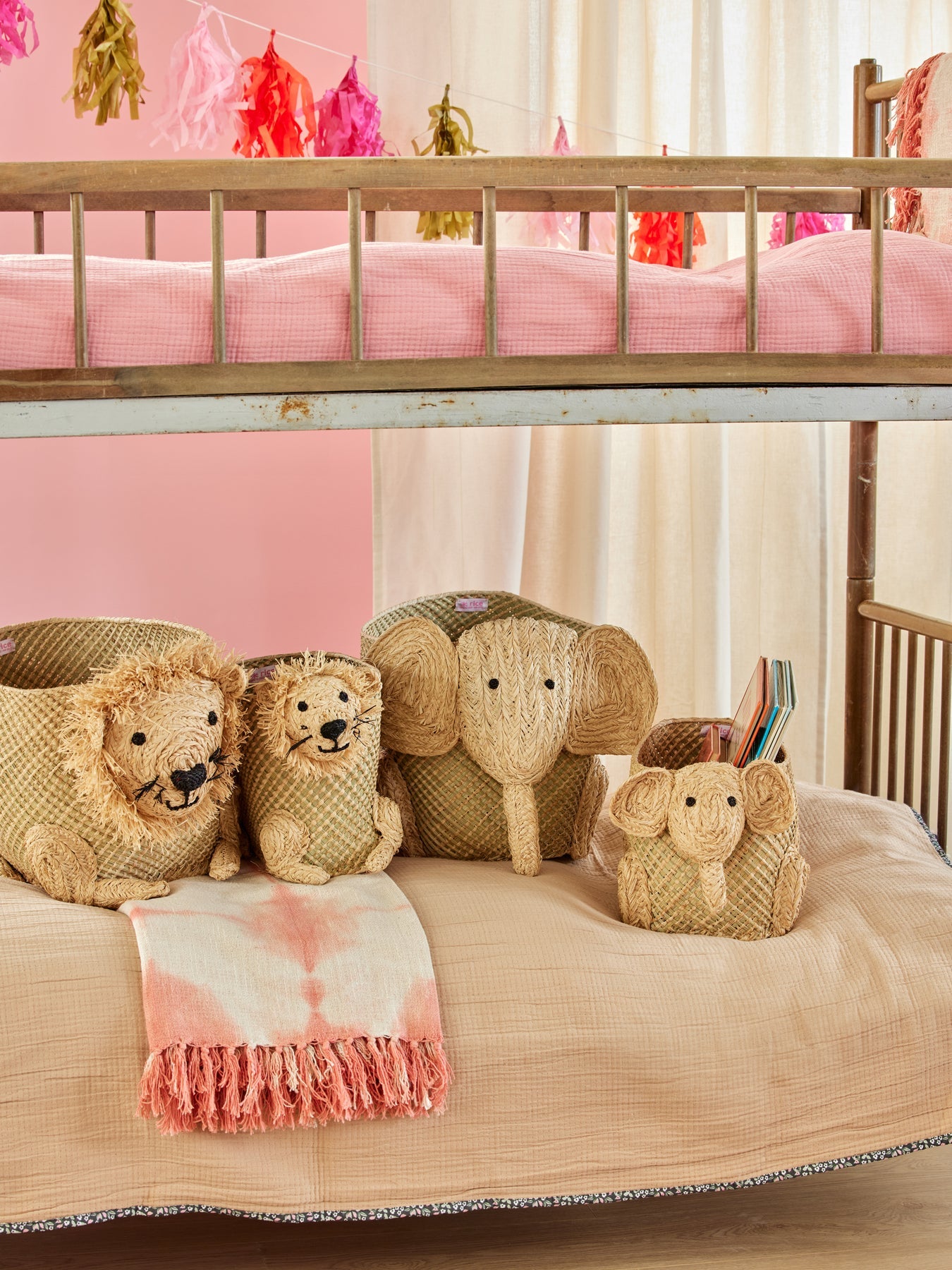 RICE - Panier de Rangement en Raphia Petit Lion