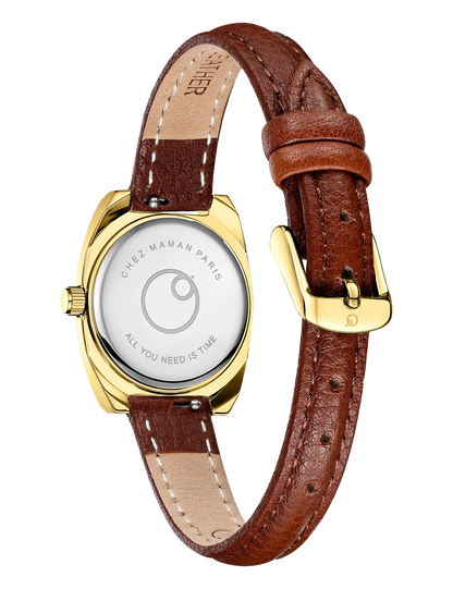 CHEZ MAMAN - MONTRE MAGNUM EN CUIR GOLD BASIL GREEN