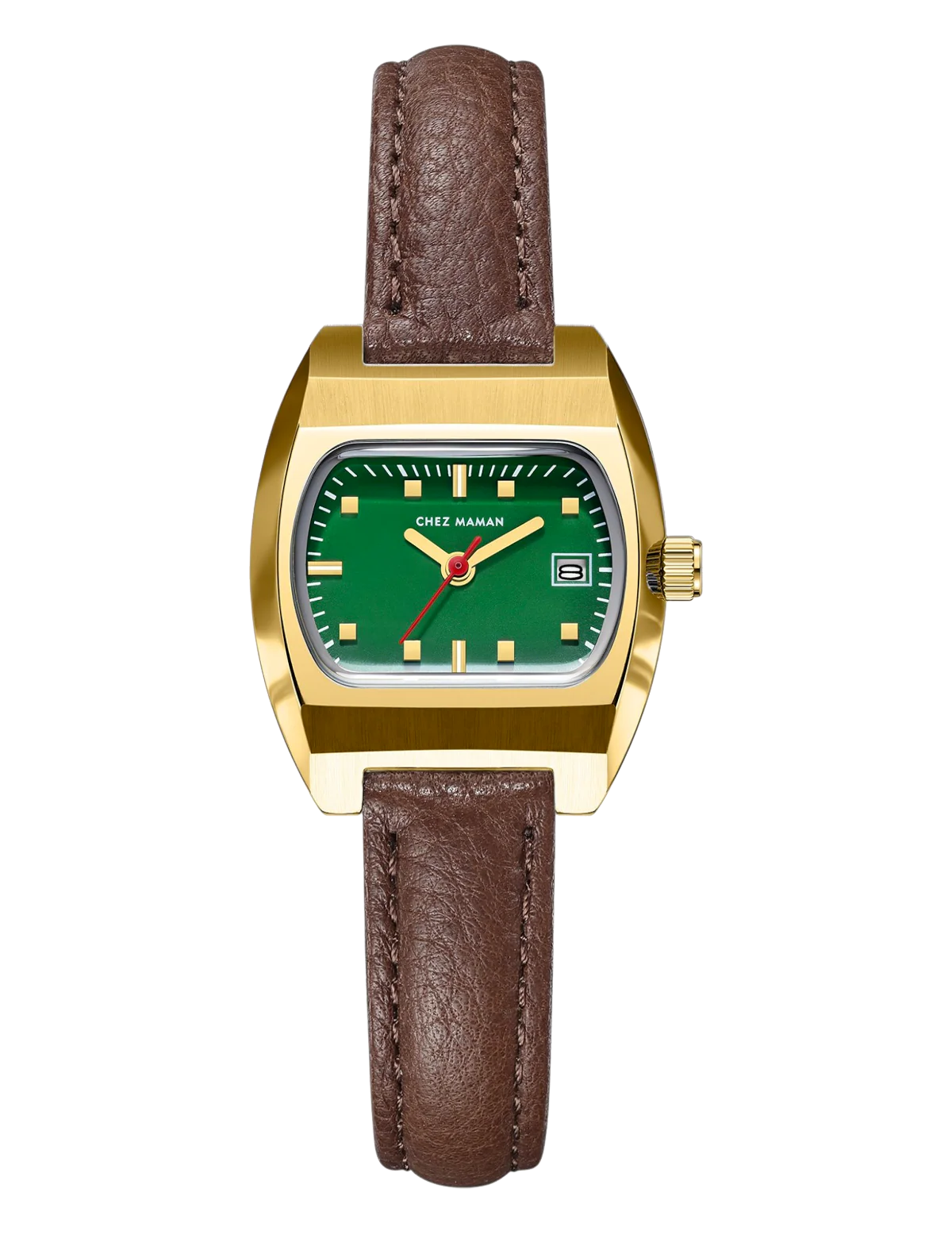 CHEZ MAMAN - MONTRE MAGNUM EN CUIR GOLD BASIL GREEN