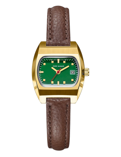 CHEZ MAMAN - MONTRE MAGNUM EN CUIR GOLD BASIL GREEN