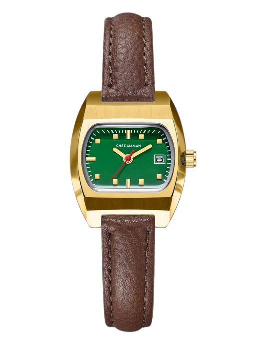 CHEZ MAMAN - MONTRE MAGNUM EN CUIR GOLD BASIL GREEN