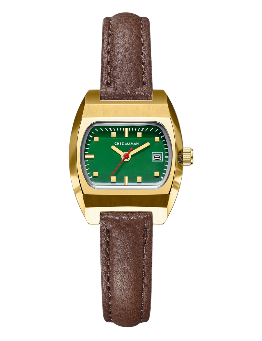 CHEZ MAMAN - MONTRE MAGNUM EN CUIR GOLD BASIL GREEN