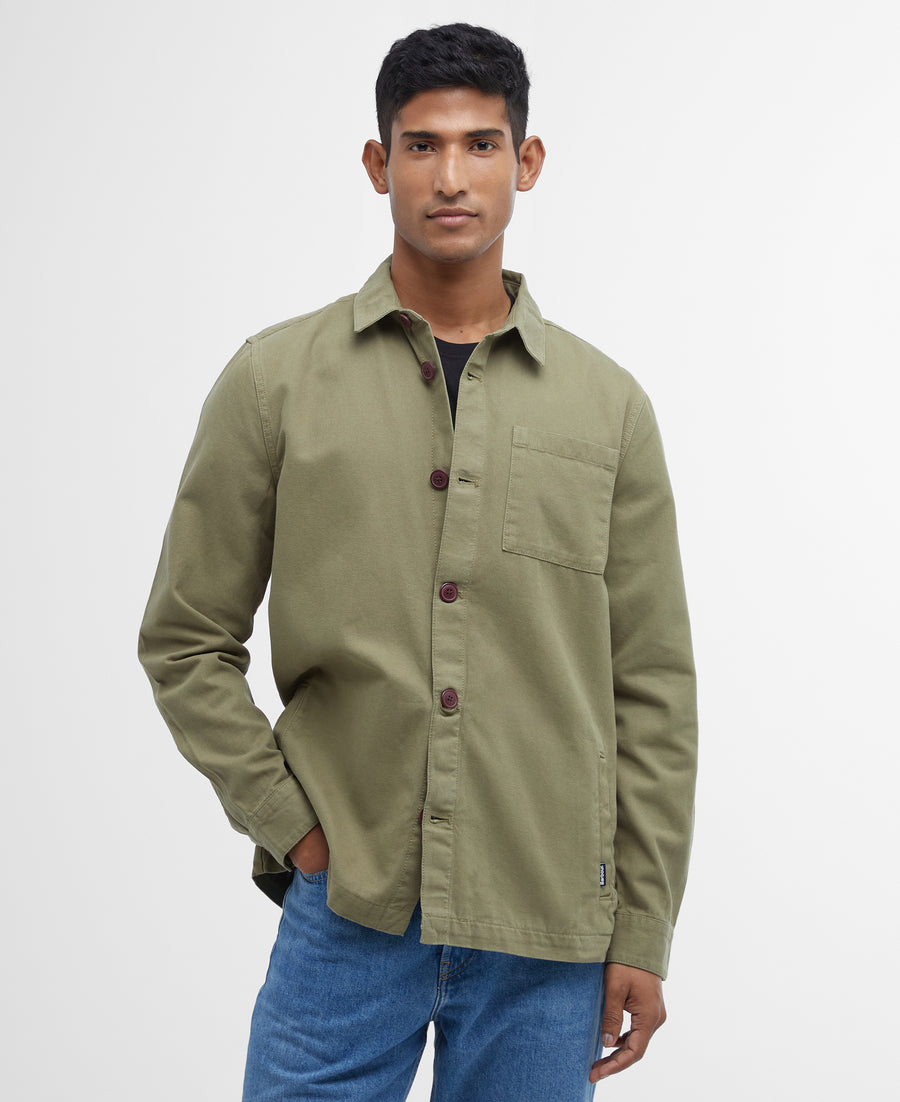 SURCHEMISE BARBOUR HOMME - REGULAR WASHED OVERSHIRT BLEACHED OLIVE