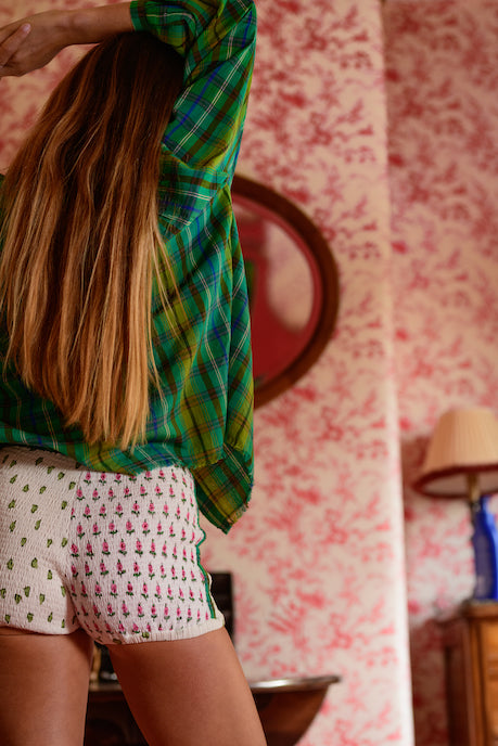 Short Femme Josiane Smock Fleuri & détails Madras