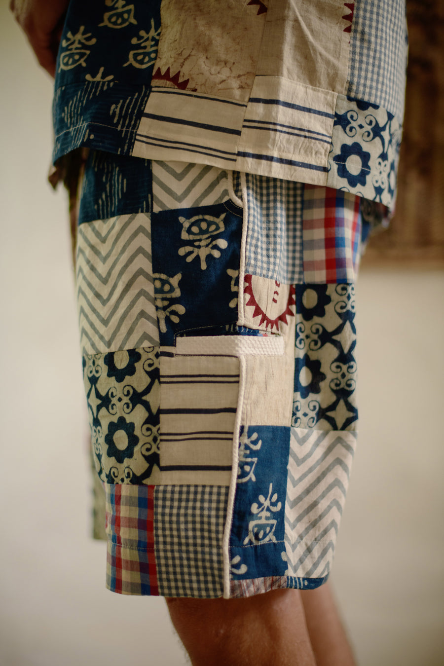 L'ILE BLEUE - Short Ometepe Patchwork Blockprint Indigo