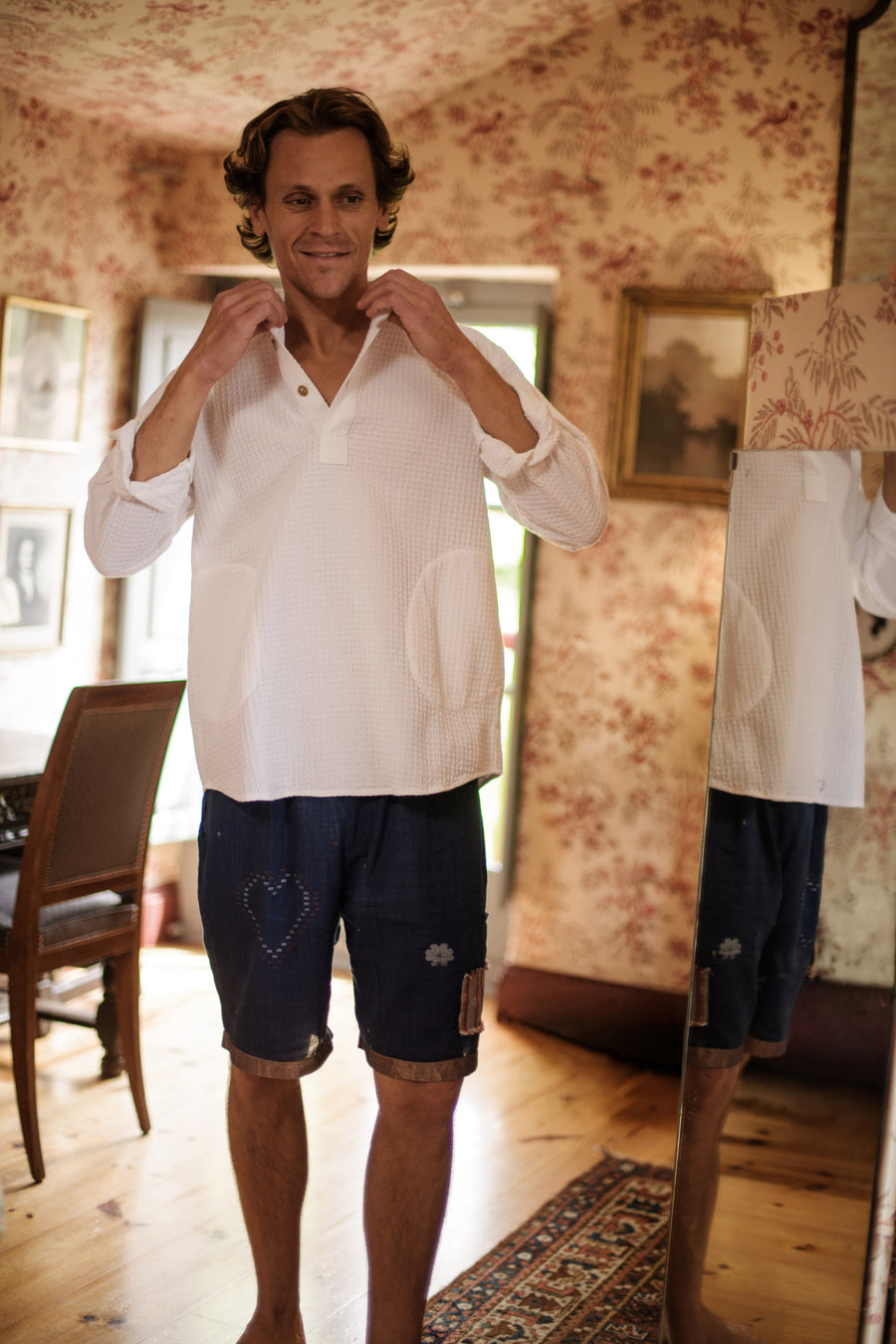 L'ILE BLEUE - Short Travarua Coton Jamdani Bleu
