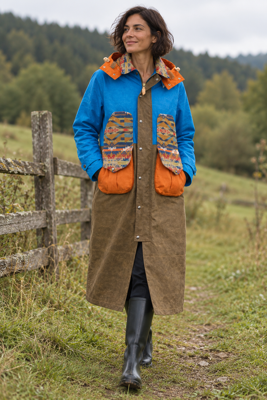 MANIFATTURA CECCARELLI - PARKA NATIVE LONGUE - BLEU/ORANGE