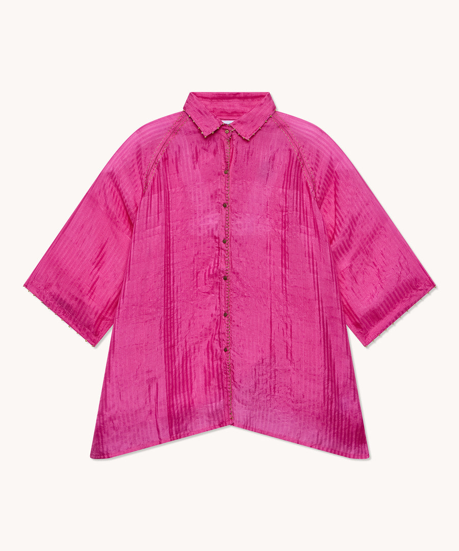 L'ILE BLEUE - Blouse Nochon soie rose fushia