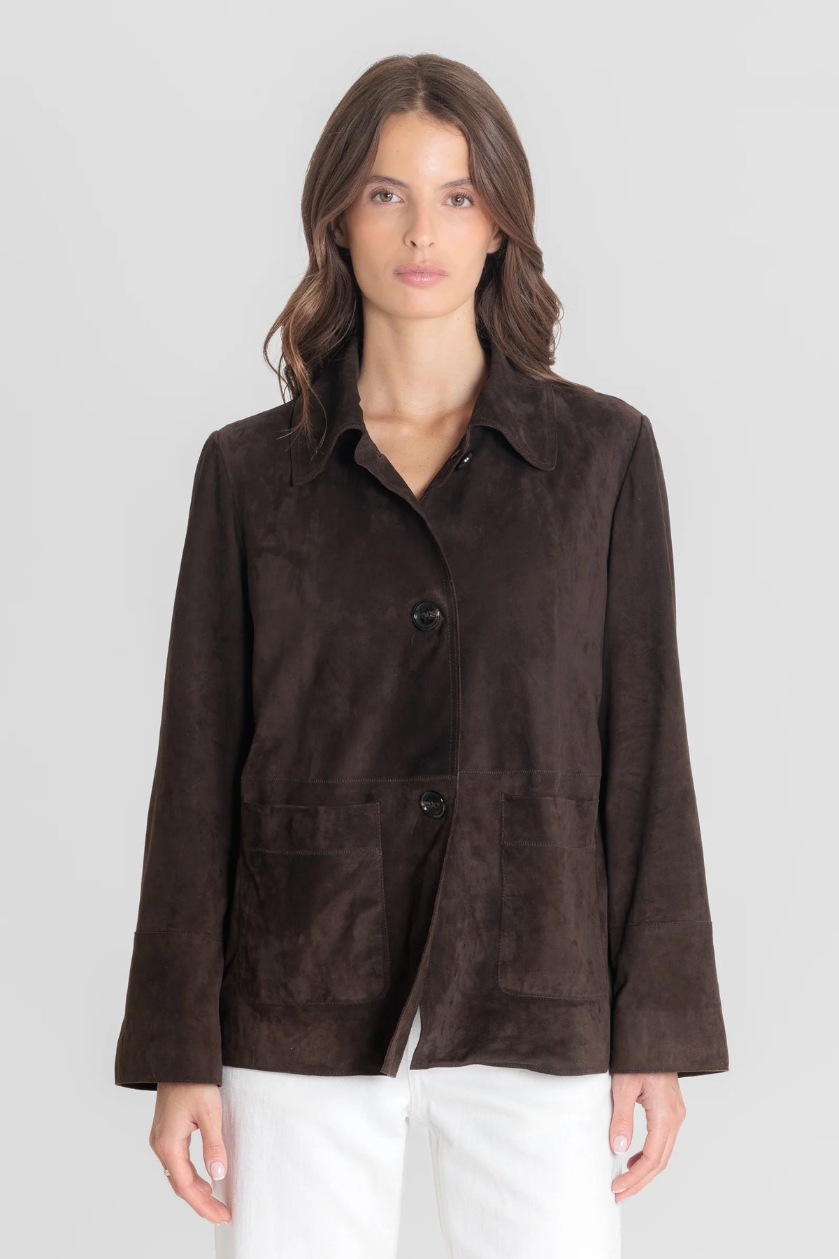 Veste femme Serge Pariente Juna cuir velours brown, vue principale