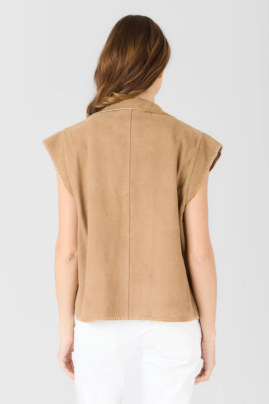 SERGE PARIENTE - GILET SARAH EN CHEVRE VELOUR BEIGE