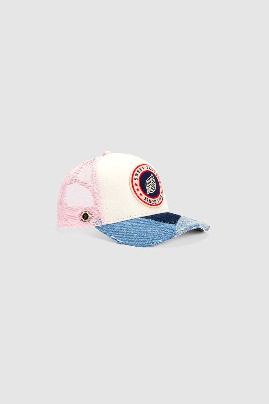 Casquette trucker Sweet Pants Patchwork coloris primrose, vue de détail