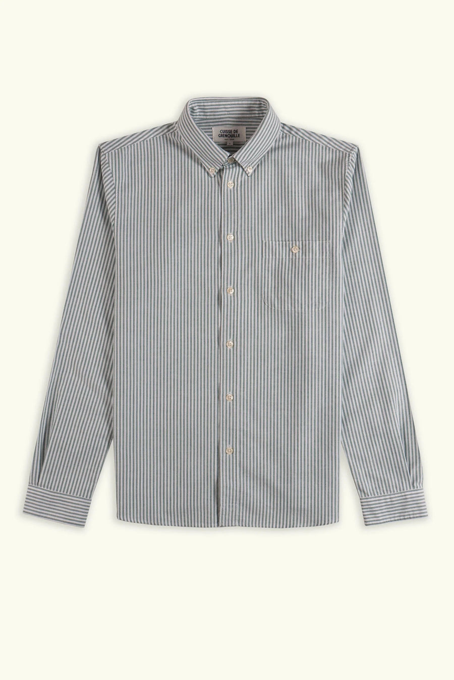 FROG LEG - Green and White Striped Oxford Shirt