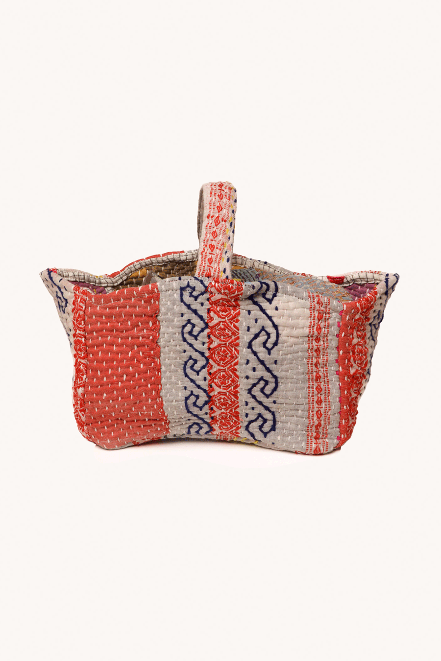 L'ÎLE BLEUE - PANIÈRE DE RANGEMENT EN KANTHA ROUGE ET GRIS