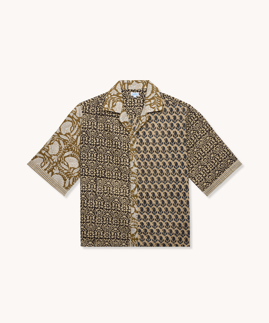L'ÎLE BLEUE - Chemisette Homme Paco Patchwork fleuri marron